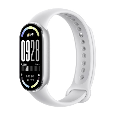 Фитнес-браслет Xiaomi Smart Band 10 M2459B1 Международная версия серебристый, с белым силиконовым ремешком