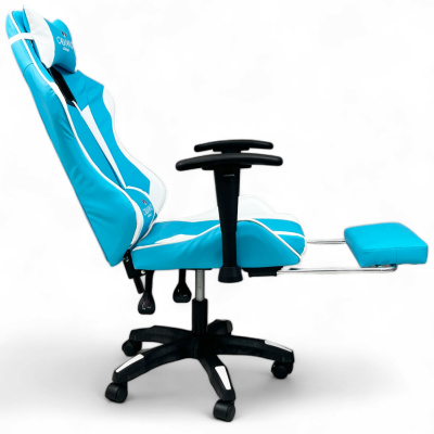 Игровое геймерское кресло Calviano 1585 Голубой, с подножкой
