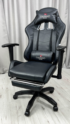 Игровое геймерское кресло Calviano 1585 Черный, с подножкой