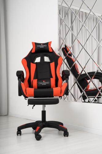 Игровое геймерское кресло Calviano 1583 Черный-красный, с подножкой