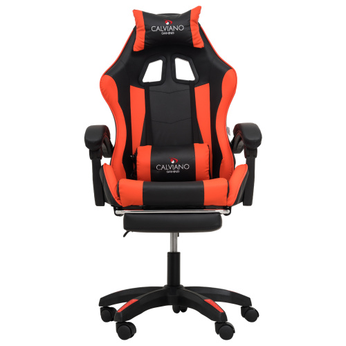 Игровое геймерское кресло Calviano 1583 Черный-красный, с подножкой