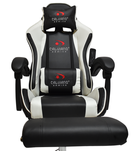 Игровое геймерское кресло Calviano Avanti ULTIMATO Черный-белый с подножкой