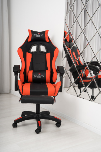 Игровое геймерское кресло Calviano 1583 Черный-красный, с подножкой