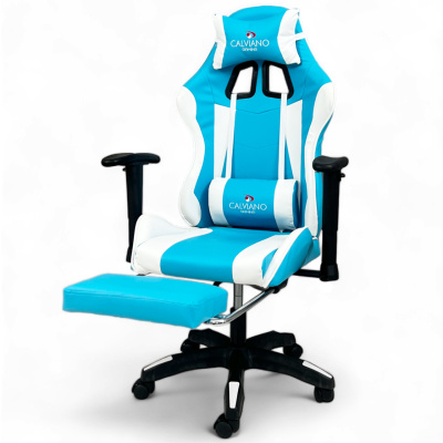 Игровое геймерское кресло Calviano 1585 Голубой, с подножкой