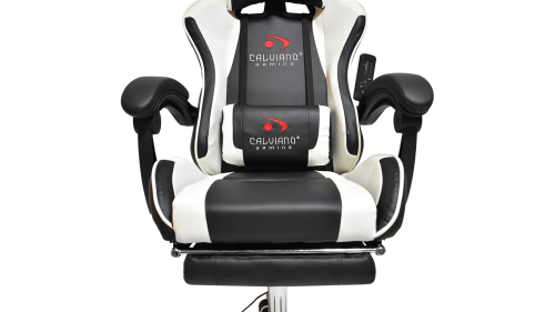 Игровое геймерское кресло Calviano Avanti ULTIMATO Черный-белый с подножкой