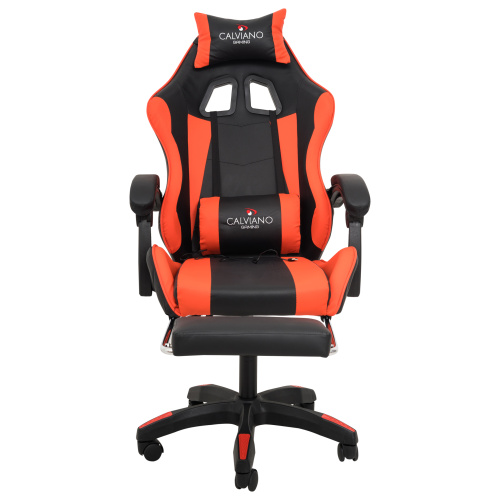 Игровое геймерское кресло Calviano 1583 Черный-красный, с подножкой