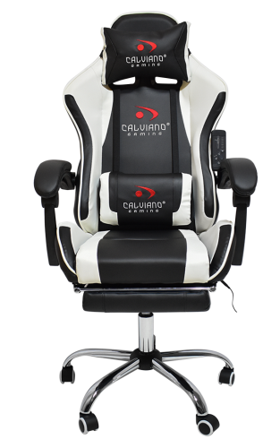 Игровое геймерское кресло Calviano Avanti ULTIMATO Черный-белый с подножкой
